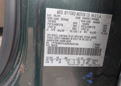 2002 Ford F-150 Lariat/Xlt z USA, uszkodzony, nr VIN 1FTRW07L02KA03106